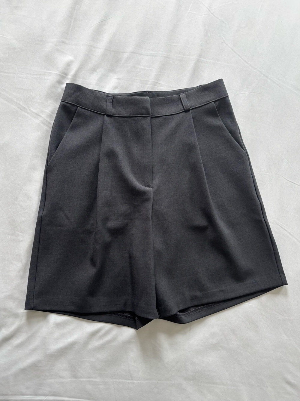 LAP Pleated Office Shorts in Dark Heather Gray with Belt Loops and Pockets